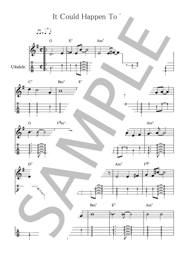 It Could Happen To You【ウクレレ TAB譜】大橋英比個 (ジミー・ヴァン・ヒューゼン) / ウクレレソロ 初〜中級 - サンプル譜面 1/2