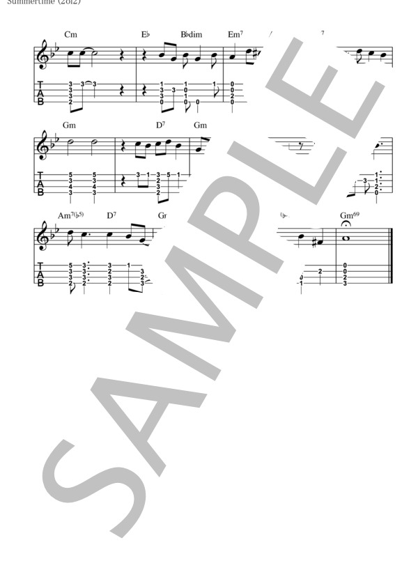 Summertime サマータイム【ウクレレ TAB譜】大橋英比個 (ジョージ・ガーシュイン) / ウクレレソロ 初〜中級 - サンプル譜面 2/2