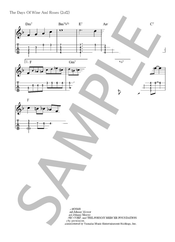 The Days Of Wine And Roses 酒とバラの日々【ウクレレ TAB譜】大橋英比個 (ヘンリー・マンシーニ) / ウクレレソロ 初〜中級 - サンプル譜面 2/2