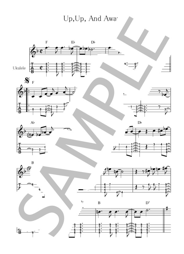 Up, Up And Away【ウクレレ TAB譜】大橋英比個 (THE 5TH DIMENTION) / ウクレレソロ 初〜中級 - サンプル譜面 1/3