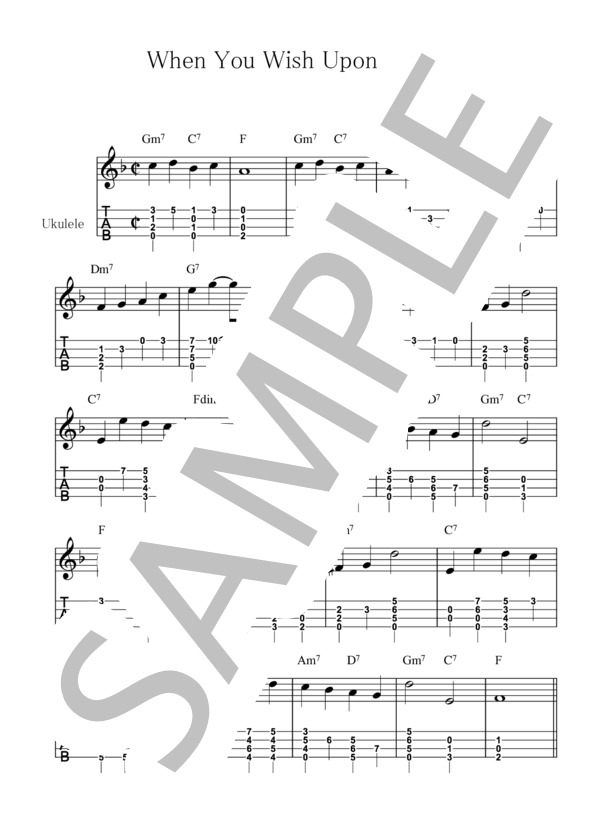 When You wish Upon A Star 星に願いを【ウクレレ TAB譜】大橋英比個 (リー・ハーライン) / ウクレレソロ 初〜中級 - サンプル譜面 1/2
