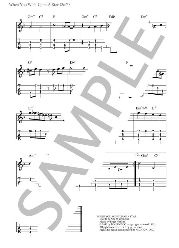 When You wish Upon A Star 星に願いを【ウクレレ TAB譜】大橋英比個 (リー・ハーライン) / ウクレレソロ 初〜中級 - サンプル譜面 2/2