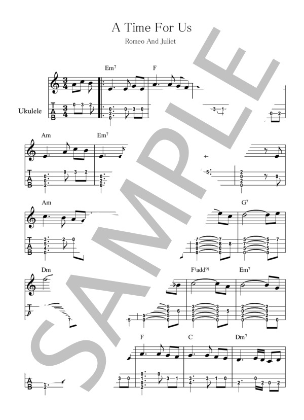 【楽譜】A Time For Us ロミオとジュリエット【ウクレレ TAB譜】大橋英比個／ニーノ・ロータ （ウクレレ