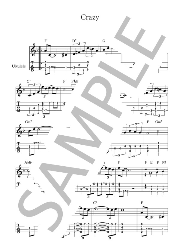 Crazy【ウクレレ TAB譜】大橋英比個 (JULIE ANDREWS) / ウクレレソロ 初〜中級 - サンプル譜面 1/2