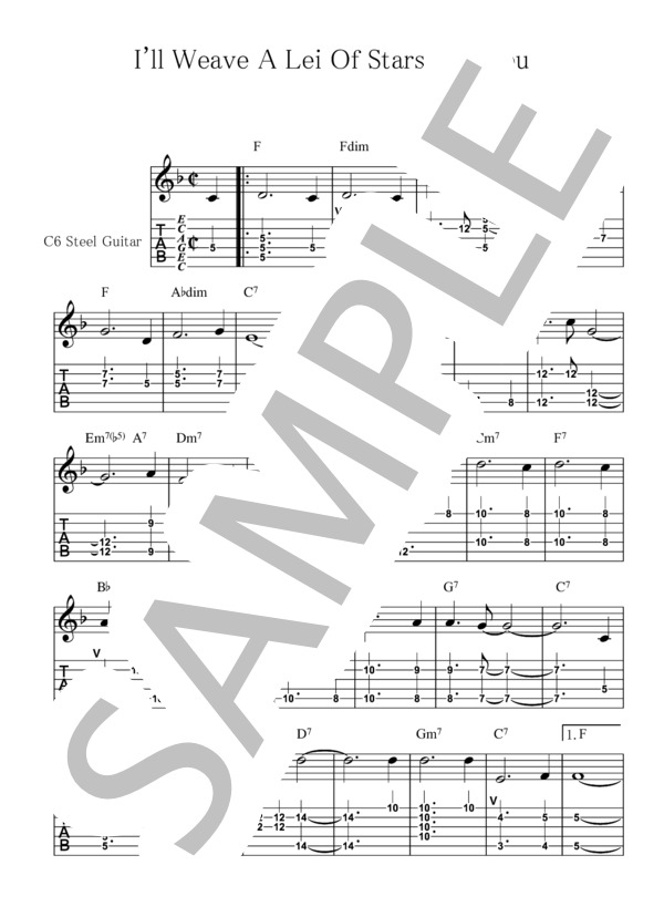 I'll Weave A Lei Of Stars For You【スチールギター TAB譜】大橋英比個 (ロバート・アレックス・アンダーソン) / その他 初〜中級 - サンプル譜面 1/2