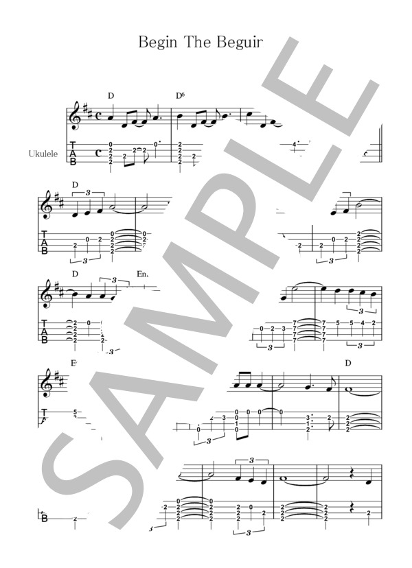 Begin The Beguine ビギン・ザ・ビギン【ウクレレ TAB譜】大橋英比個 (コール・ポーター) / ウクレレソロ 初〜中級 - サンプル譜面 1/4