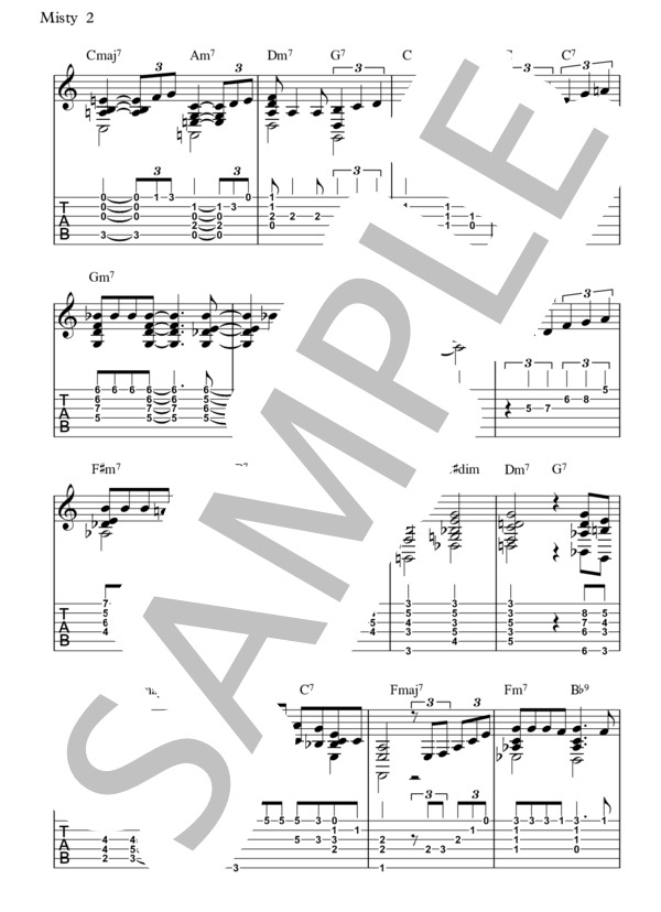 Misty【ソロギター TAB譜】大橋英比個 (GARNER ERROLL) / ギターソロ 初〜中級 - サンプル譜面 2/3