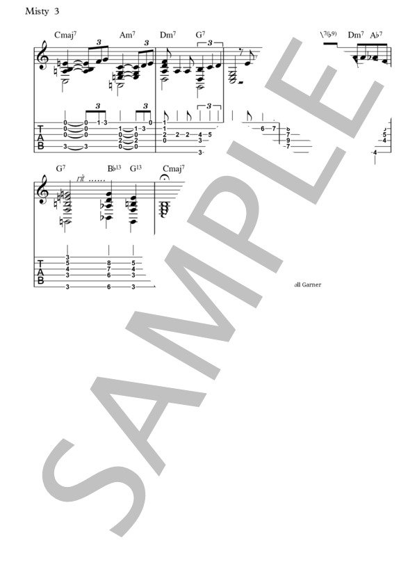 Misty【ソロギター TAB譜】大橋英比個 (GARNER ERROLL) / ギターソロ 初〜中級 - サンプル譜面 3/3