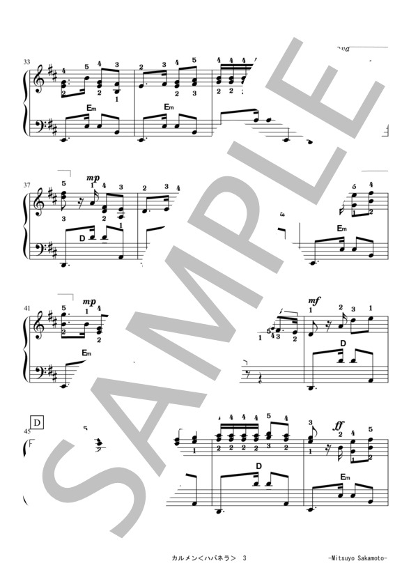アコーディオンピース楽譜【カルメンーハバネラ】 (ジョルジュ・ビゼー) / 中〜上級 - サンプル譜面 3/4
