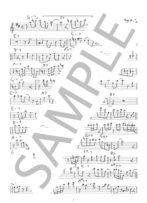 Corcovado ジャズ アドリブソロ コピー譜 in B♭ 楽器用 (アントニオ・カルロス・ジョビン) / 全て 初〜中級 - サンプル譜面 2/3