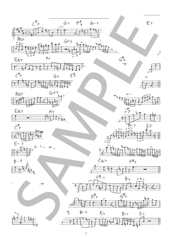 Wave ジャズ アドリブソロ コピー譜 in E♭ 楽器用 (アントニオ・カルロス・ジョビン) / 全て 初〜中級 - サンプル譜面 2/2