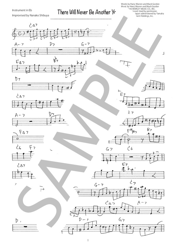 There Will Never Be Another You ジャズ アドリブソロ コピー譜 in E♭ 楽器用 (ハリー・ウォーレン) / 全て 初〜中級 - サンプル譜面 1/2