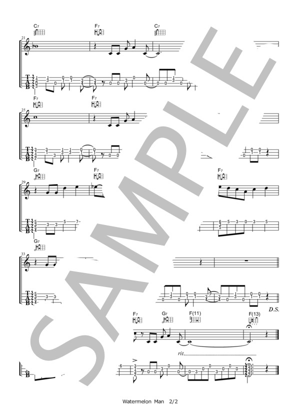 Watermelon Man  /  Herbie Hancock【ウクレレ・ソロ TAB譜】 (ハービー・ハンコック) / ウクレレ弾き語り 初〜中級 - サンプル譜面 2/2