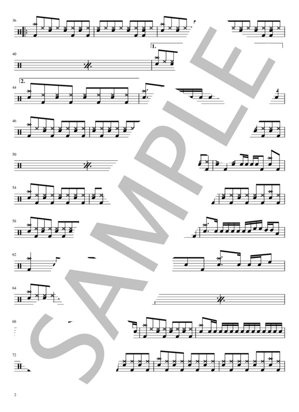 LUNA SEA - Shine(ドラムパートのみ：完コピ）【楽譜・スコア】 / 初〜中級 - サンプル譜面 2/5