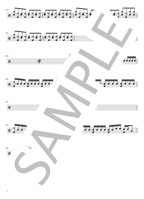 LUNA SEA - Shine(ドラムパートのみ：完コピ）【楽譜・スコア】 / 初〜中級 - サンプル譜面 4/5