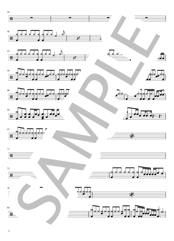 X JAPAN - FOREVER LOVE(ドラムパートのみ：完コピ）【楽譜・スコア】 / 初〜中級 - サンプル譜面 2/4