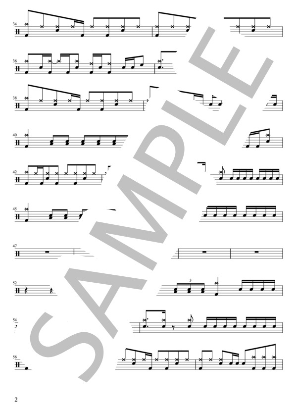 LiSA - シルシ（ドラムパートのみ：難易度DDDの初級者用）【楽譜・スコア】 (カヨコ) / 初〜中級 - サンプル譜面 2/4