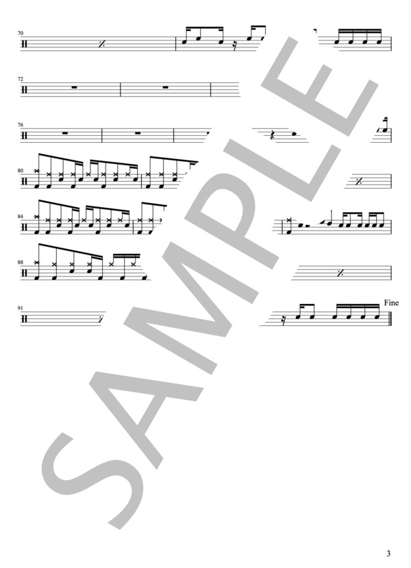 椎名林檎 - ここでキスして。（ドラムパートのみ：難易度DDDの初級者用）【楽譜・スコア】 (椎名 林檎) / 初〜中級 - サンプル譜面 3/4