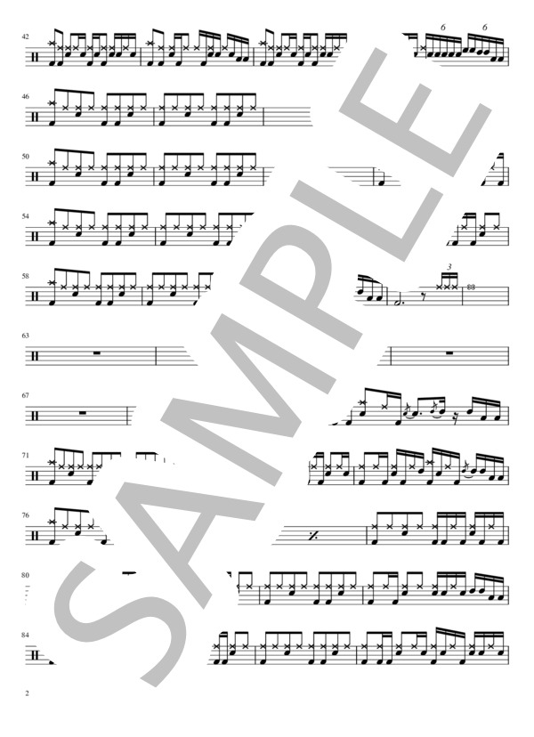 X - Endless Rain(ドラムパートのみ：完コピ）【楽譜・スコア】 (YOSHIKI) / 中級 - サンプル譜面 2/4