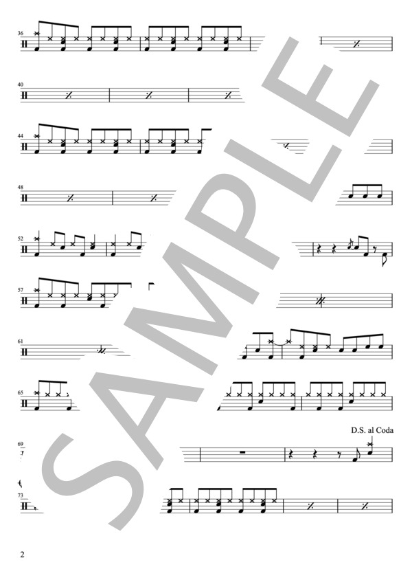 SCANDAL - HARUKAZE(ドラムパートのみ：難易度DDDの初級者用)【楽譜・スコア】 (一色徳保) / 初級 - サンプル譜面 2/5