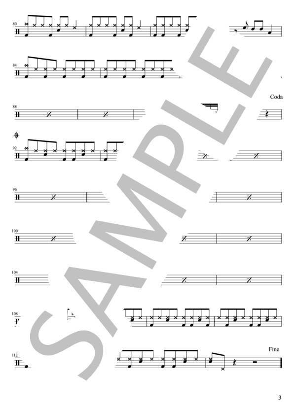 ASIAN KUNG-FU GENERATION - リライト（ドラムパートのみ：難易度CCCの初心者用）【楽譜・スコア】 (後藤 正文) / 初〜中級 - サンプル譜面 3/4