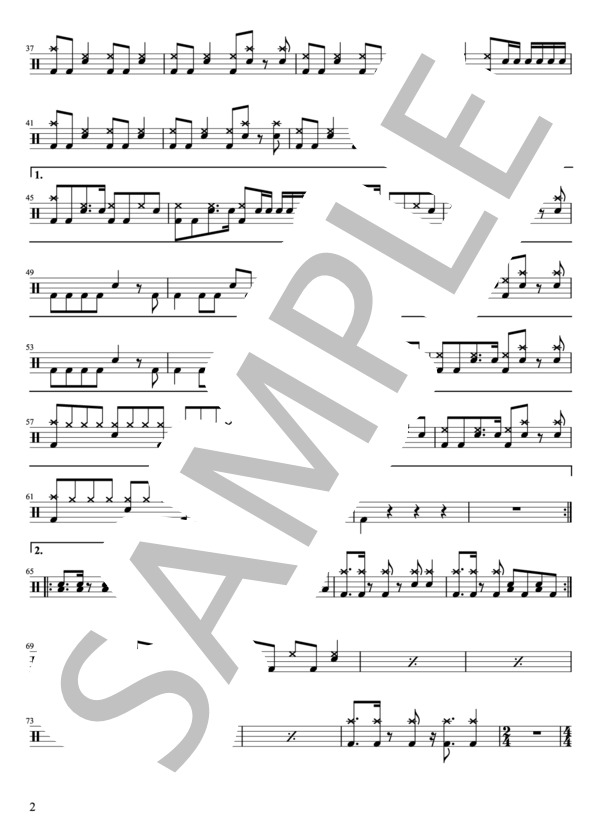 ONE OK ROCK - Deeper Deeper(ドラムパートのみ：難易度EEEの初級者用）【楽譜・スコア】 (Ryota) / 初〜中級 - サンプル譜面 2/5