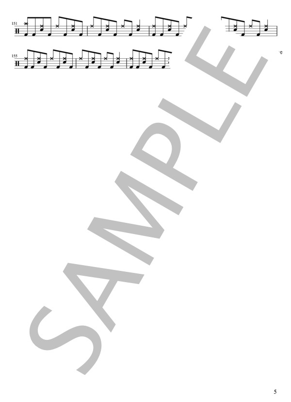 μ's - No Brand Girls(ドラムパートのみ：難易度FFFの初級者用）【楽譜・スコア】 / 中級 - サンプル譜面 5/5