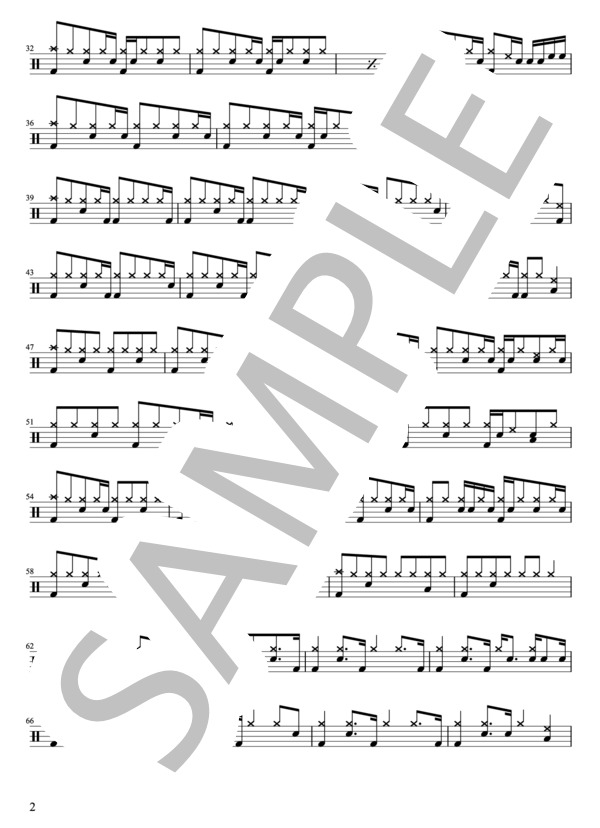 キリンジ - Lullaby(ドラムパートのみ：完コピ)【楽譜・スコア】 (堀込 泰行) / その他 - サンプル譜面 2/4