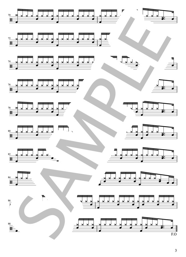 キリンジ - Lullaby(ドラムパートのみ：完コピ)【楽譜・スコア】 (堀込 泰行) / その他 - サンプル譜面 3/4