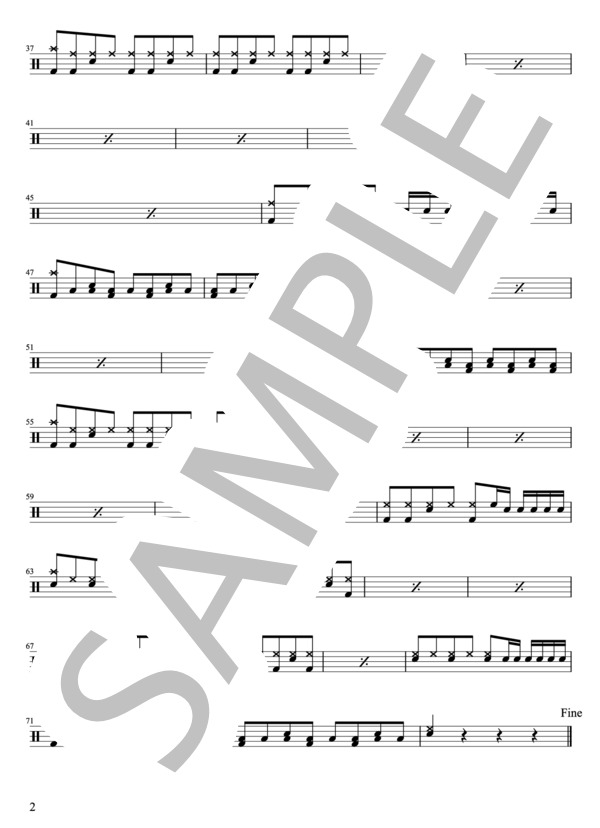 SCANDAL - その時、世界はキミだらけのレイン（ドラムパートのみ：難易度CCの初心者用）【楽譜・スコア】 (SCANDAL（内国）) / 初級 - サンプル譜面 2/3