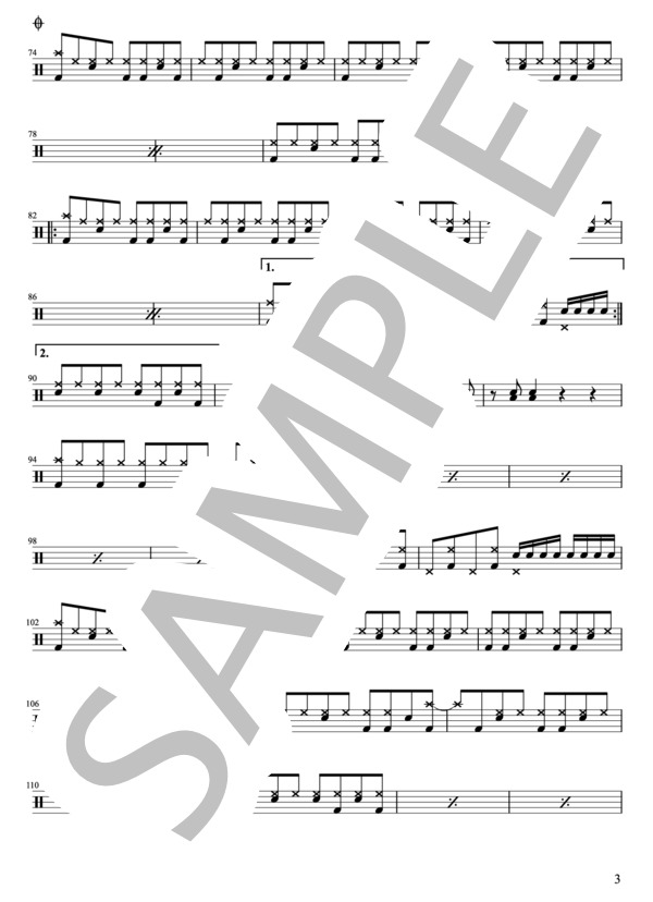 SCANDAL - 瞬間センチメンタル（ドラムパートのみ：難易度EEの初級者用）【楽譜・スコア】 / 中級 - サンプル譜面 3/5