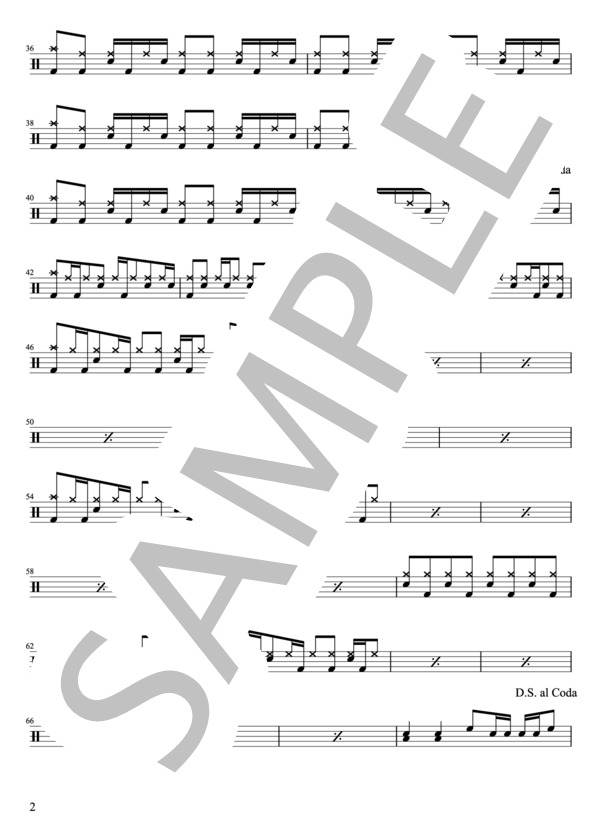 RADWIMPS - おしゃかしゃま（ドラムパートのみ：難易度EEの初級者用）【楽譜・スコア】 / 初〜中級 - サンプル譜面 2/5