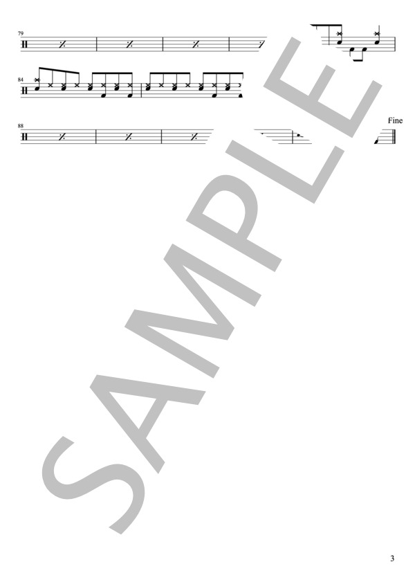 B'z - DIVE(ドラムパートのみ：難易度BBBの初心者用）【楽譜・スコア】 (松本 孝弘) / その他 - サンプル譜面 3/4