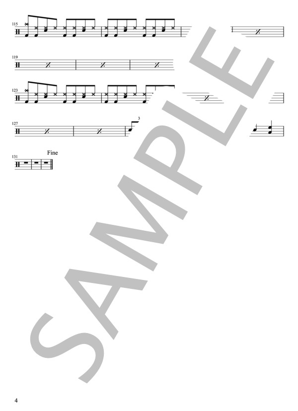 RADWIMPS - 俺色スカイ（ドラムパートのみ：難易度GGGの初級者用)【楽譜・スコア】 (野田 洋次郎) / その他 - サンプル譜面 4/5