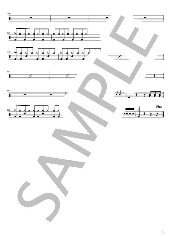 SHISHAMO - 僕に彼女ができたんだ（ドラムパートのみ：難易度AAの超初心者用）【楽譜・スコア】 (宮崎 朝子) / その他 - サンプル譜面 3/4