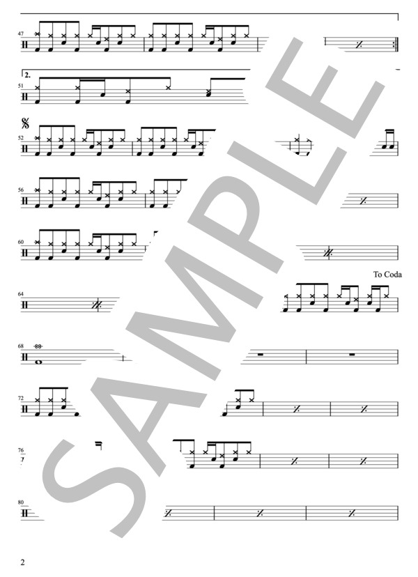 TRICERATOPS - GOING TO THE MOON(ドラムパートのみ：完コピ)【楽譜・スコア】 (和田 唱) / その他 - サンプル譜面 2/4