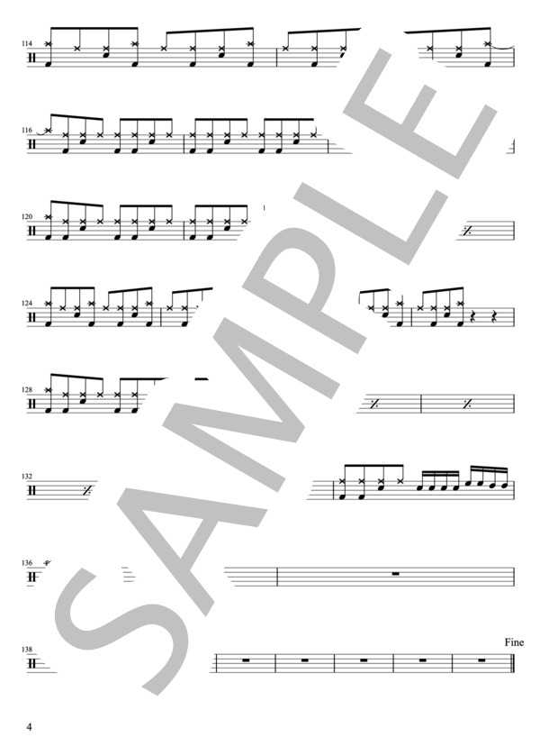 BUMP OF CHICKEN - 涙のふるさと（ドラムパートのみ：難易度BBの初心者用）【楽譜・スコア】 (藤原 基央) / その他 - サンプル譜面 4/5