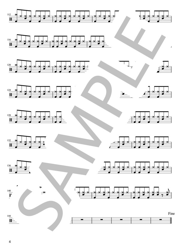 木村カエラ - You bet!!(ドラムパートのみ：難易度CCCの初心者用)【楽譜・スコア】 (渡邊 忍) / その他 - サンプル譜面 4/5