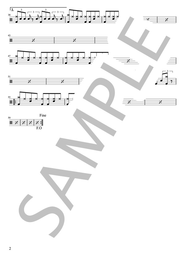 Hi-Standard - Mosh Under The Rainbow(ドラムパートのみ：難易度Gの初級者用)【楽譜・スコア】 (恒岡 章) / その他 - サンプル譜面 2/3