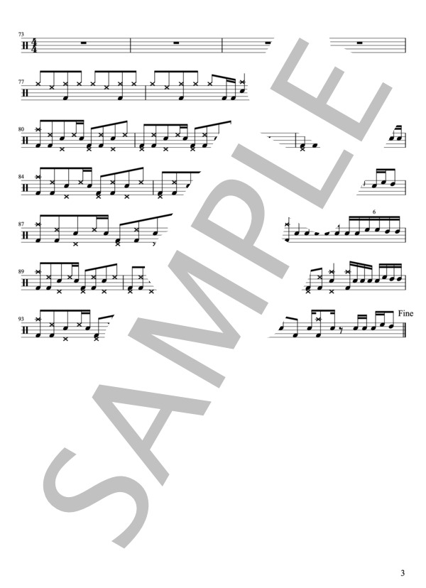 LiSA - うそつきの涙（ドラムパートのみ：完コピ）【楽譜・スコア】 / 中級 - サンプル譜面 3/4