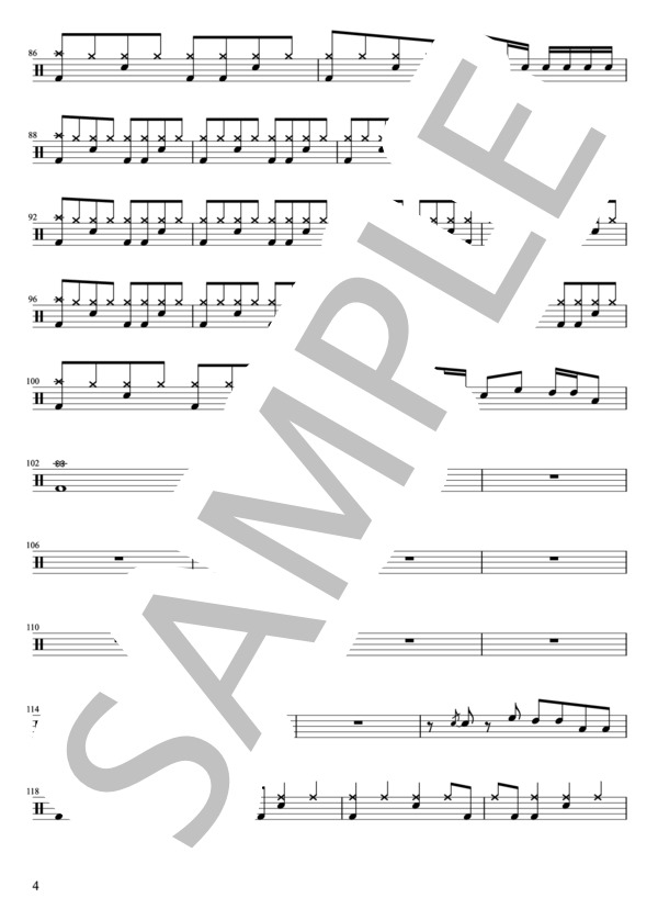 X JAPAN - Rusty Nail(ドラムパートのみ：完コピ）【楽譜・スコア】 / 中〜上級 - サンプル譜面 4/5