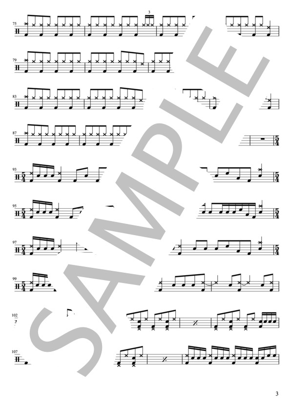 ゲスの極み乙女 - 餅ガール（ドラムパートのみ：完コピ）【楽譜・スコア】 (川谷 絵音) / 中級 - サンプル譜面 3/5