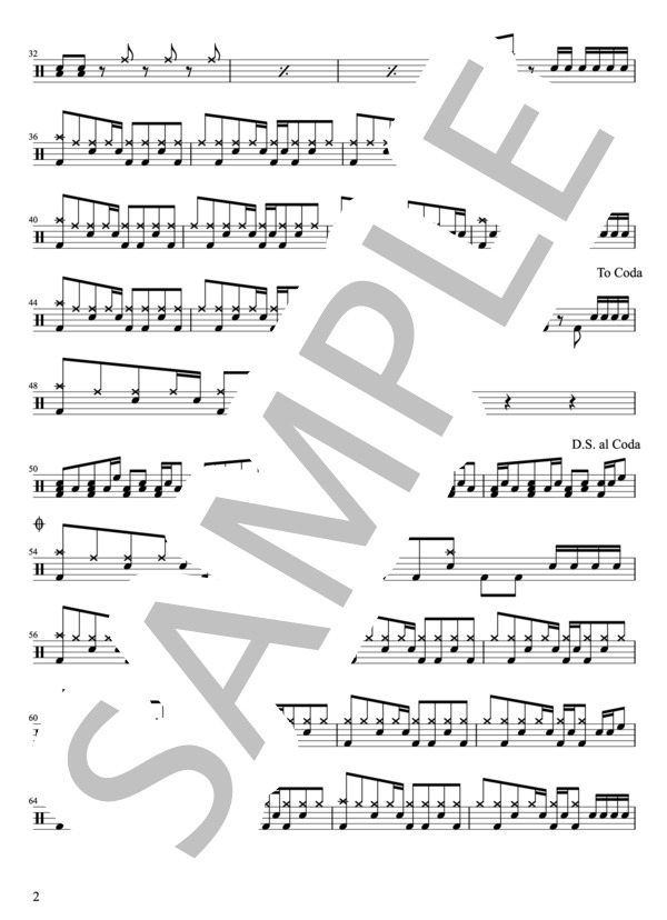 YUI - again(ドラムパートのみ：完コピ）【楽譜・スコア】 / 初〜中級 - サンプル譜面 2/5