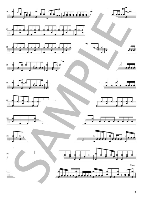 YUI - Rolling star(ドラムパートのみ：完コピ）【楽譜・スコア】 / 中級 - サンプル譜面 3/4