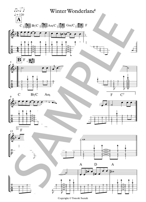 Winter Wonderland - solo ukulele tab / ウクレレ弾き語り その他 - サンプル譜面 1/2