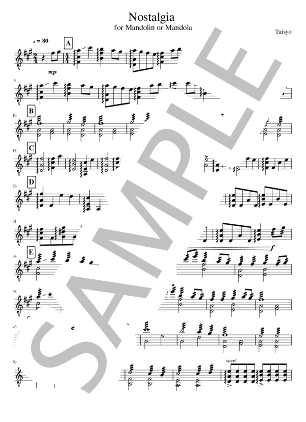 楽譜】Nostalgia マンドリン マンドラ マンドセロ マンドロンチェロ