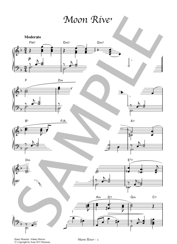 Moon River 映画「ティファニーで朝食を」より (MANCINI HENRY NICOLA) / ピアノソロ 中級 - サンプル譜面 1/4