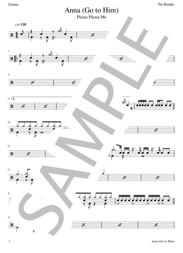 楽譜】Anna / The Beatles ドラム譜 / THE BEATLES (ドラム / その他