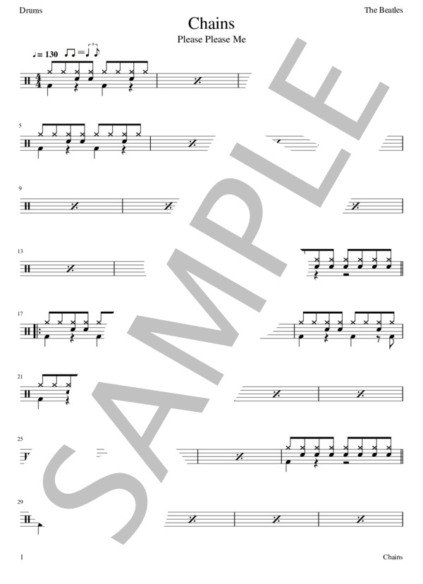 Chains  /  The Beatles(ビートルズ) ドラム譜 (THE BEATLES) / その他 - サンプル譜面 1/2