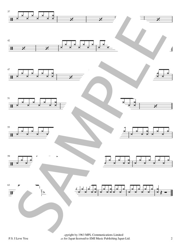 楽譜】P.S. I Love You / The Beatles ドラム譜 / THE BEATLES (ドラム